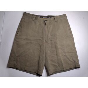 Tommy Bahama Mens Khaki Flat Front Shorts Size 34 Silk Linen Blend Casual